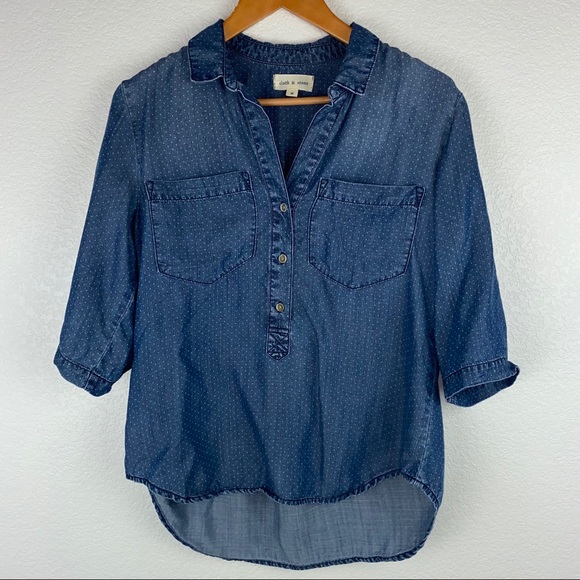 Anthro Cloth & Stone Polka Dot Chambray Shirt Top - Picture 4 of 6